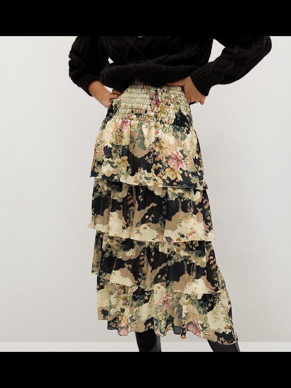 Mango Floral Tiered Maxi Skirt Size Small